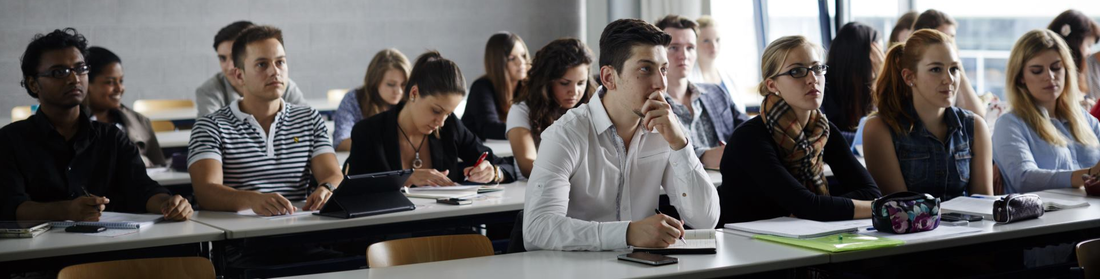 A lecture in the lecture hall with many students