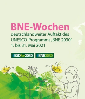 Abstrakte Grafik mit Überschrift "BNE-WOCHEN"