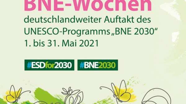 Abstrakte Grafik mit Überschrift "BNE-WOCHEN"